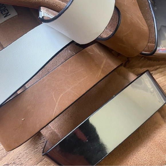 Steve Madden Tuzzo sandal woman size 8 summer slip on triple color block straps - Picture 2 of 12